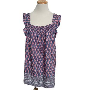 Beachlunchlounge Coastal Printed Top Blouse Smocked